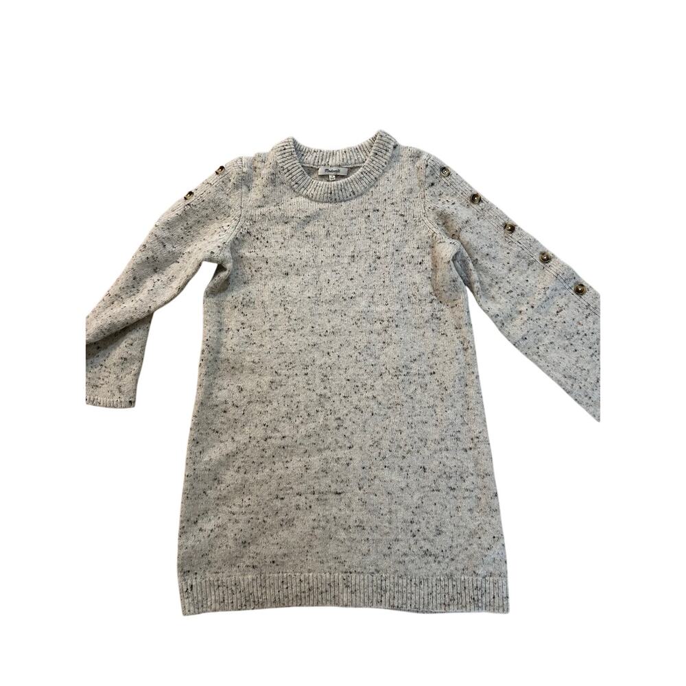 Madewell Donegal Wool Blend Sweater Dress Button Sleeve Mini Oatmeal Speckled - Picture 7 of 11